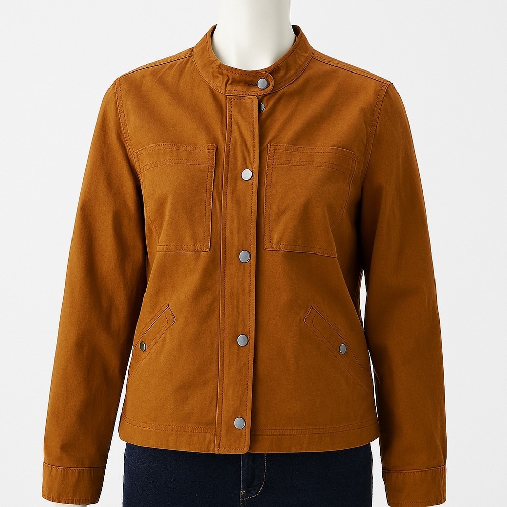 Garnet Hill Jacket Womens Organic Cotton Utility Full‎ Zip Snap Button Brown 18